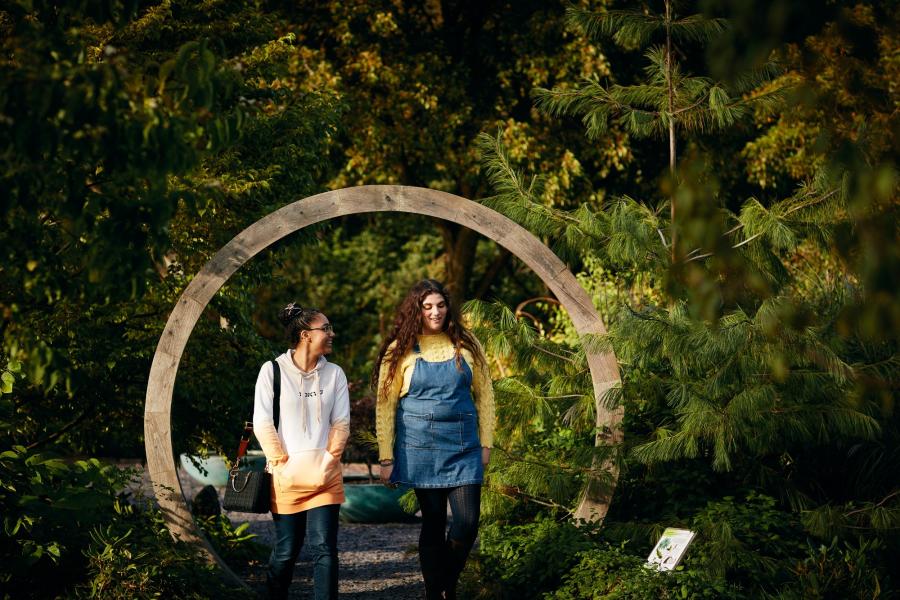 Students Walking in Treborth