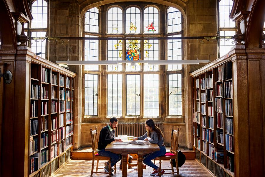 Student studying in library