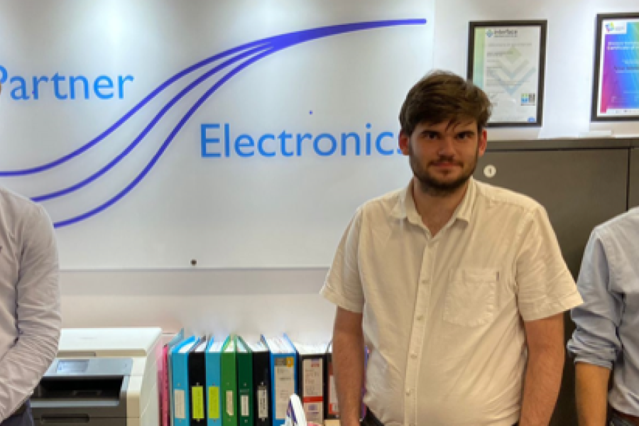 Adam Brotzman (centre from Bangor University) with fellow interns. Left, Luke Rogers from Oxford University. Right Declan Bridge from University of Bath