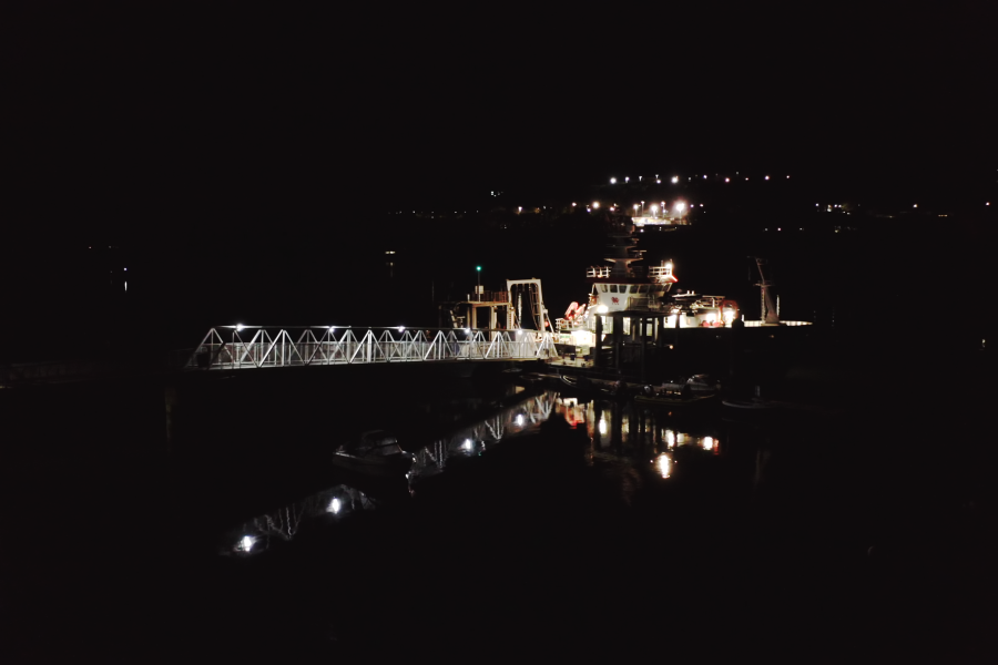 Night shot of the Prince Madog Research vessel