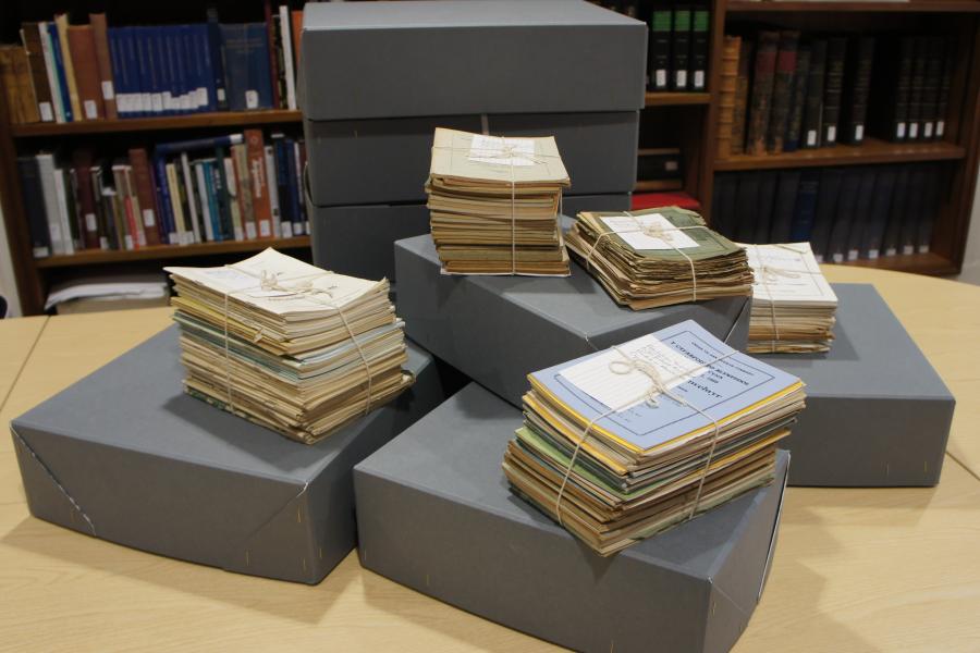 Photo of some archival boxes and recently acquired material