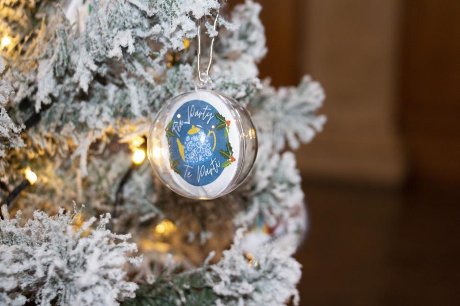 Christmas bauble on silver Christmas tree