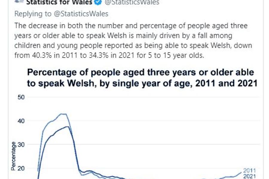 Retweet of a Statistics for Wales tweet from Heledd Fycham AS/MS which reads:If the Welsh Government is serious about reaching the target of one million Welsh speakers by 2050, radical action is needed not just warm words.   The Welsh language belongs to everyone, but access to learning and using it isn't equal at present. This must change. #Cymraeg2050 