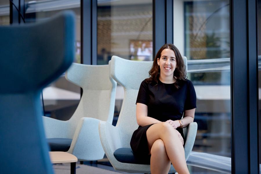 Awen Edwards, Law and Welsh graduate, at her workplace, DAC Beachcroft Ltd, London