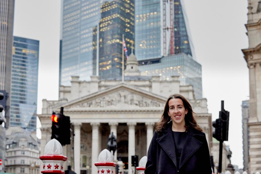 Awen Edwards, Law with Welsh graduate, near her workplace in London