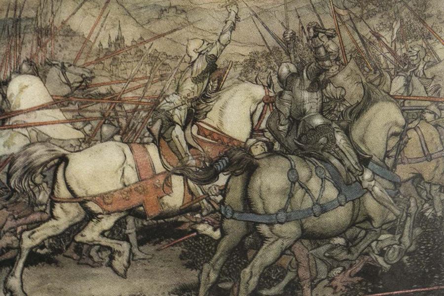 Old illustration of a medieval battle