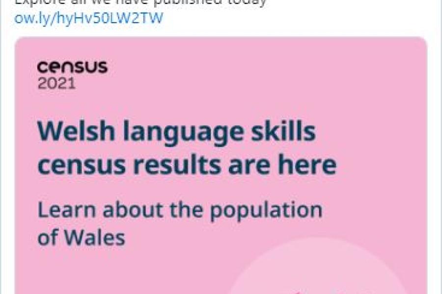 A post on Twitter directing people to the Welsh language Census results
