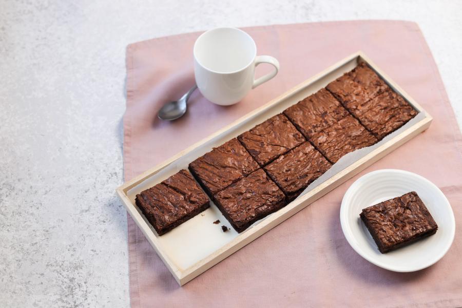 A tray of chocolate brownies 