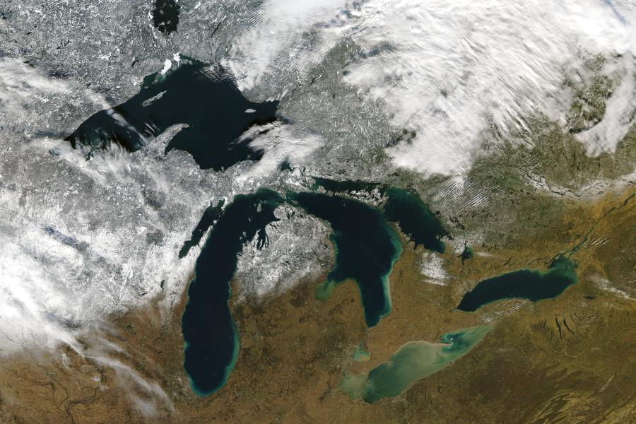 Satellite photo of the Great Lakes by MODIS, an instrument aboard NAsa's Terra and Aqua satellites