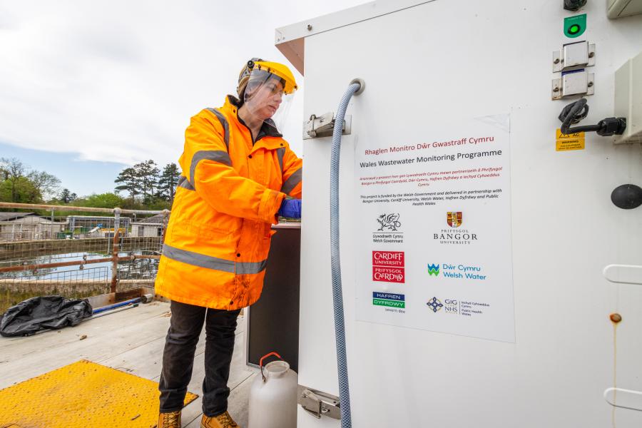 Collecting samples at a waste treatment plant