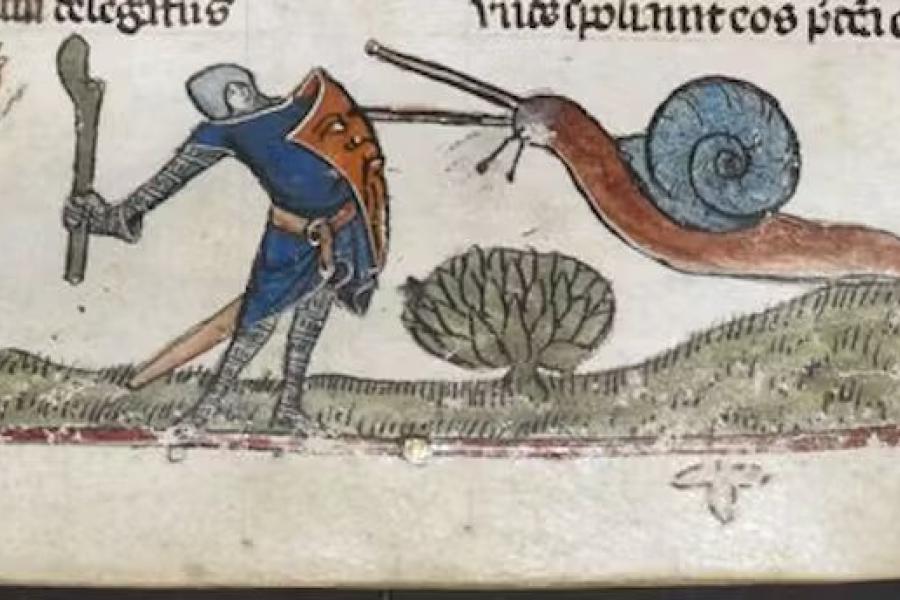 A knight versus snail fight from the Smithfield Decretals