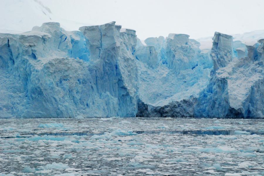 Glacier surrounded by sea