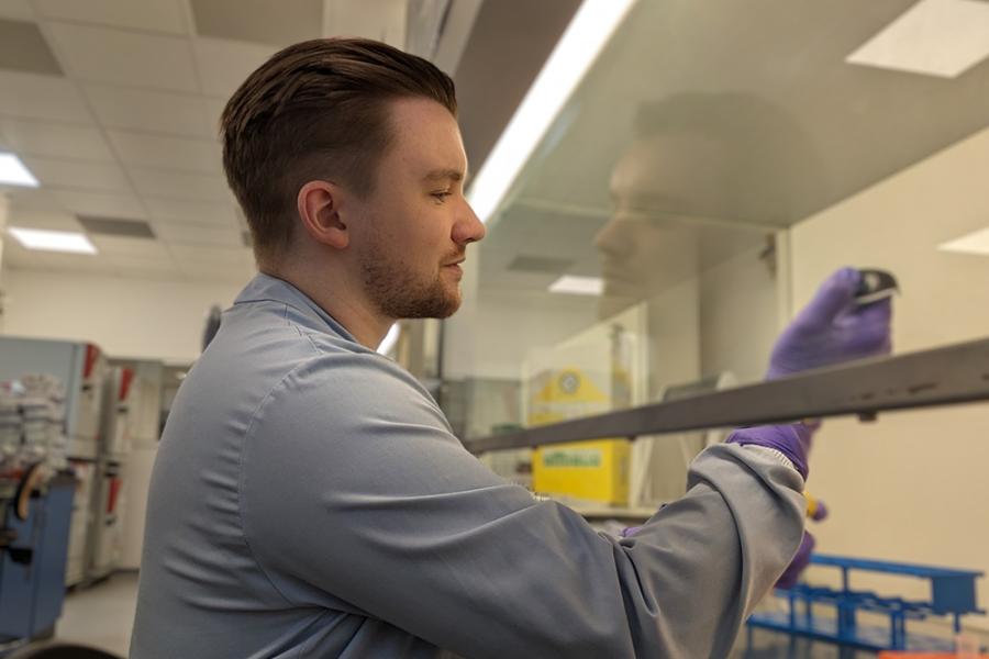 Callum Costello in a lab