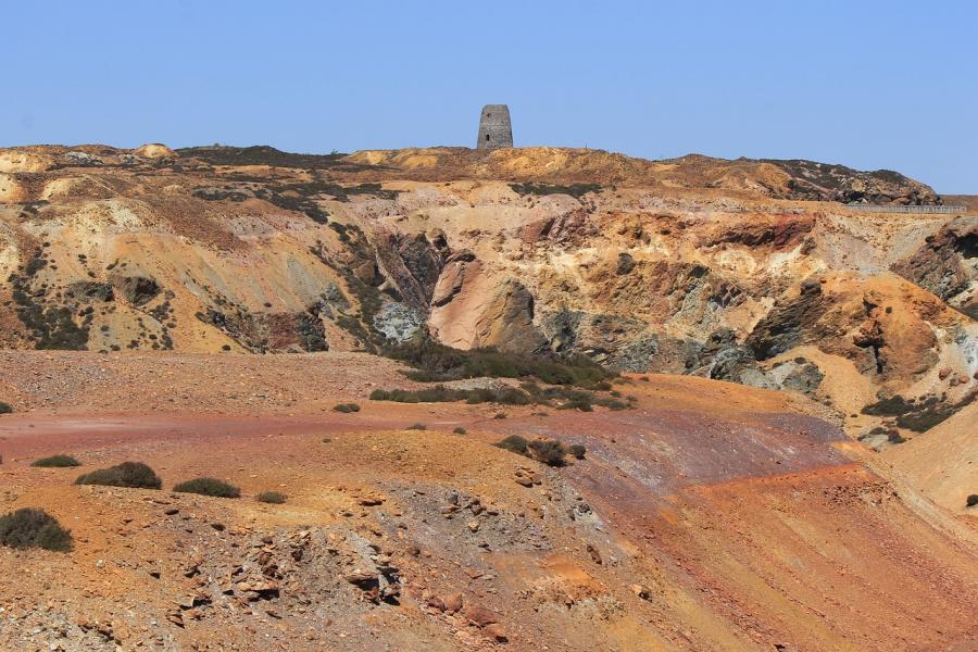  strangely coloured landscape of old copper mine