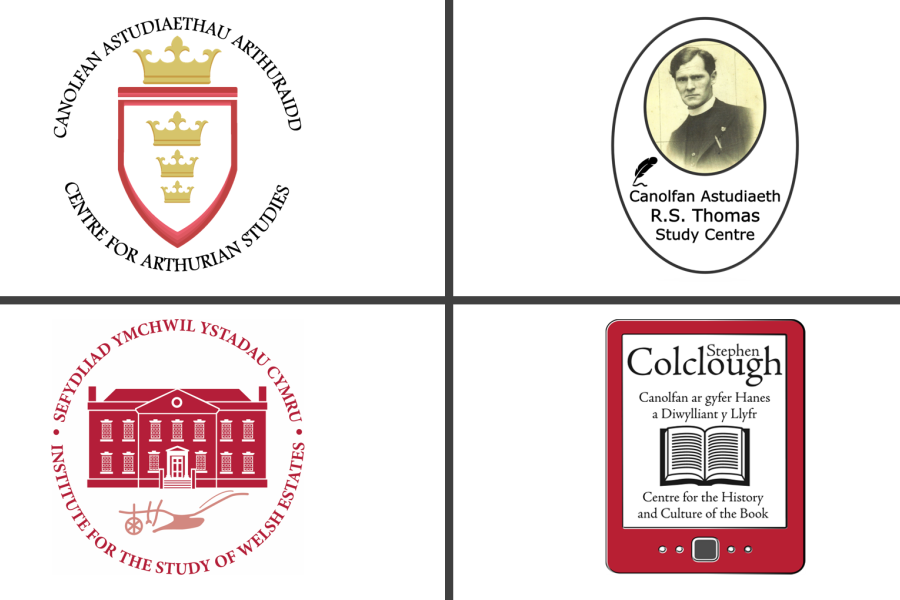 4 crests of the research centres of Bangor University