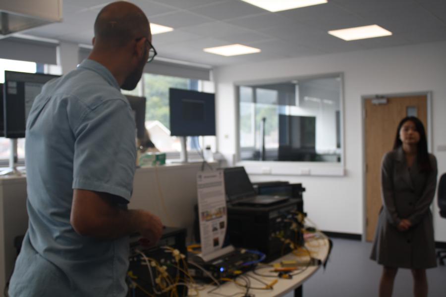 man in lab doing demonstration