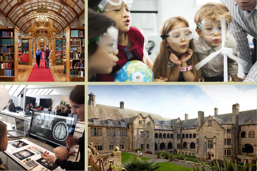 selection of images of children, students and Bangor University buildings