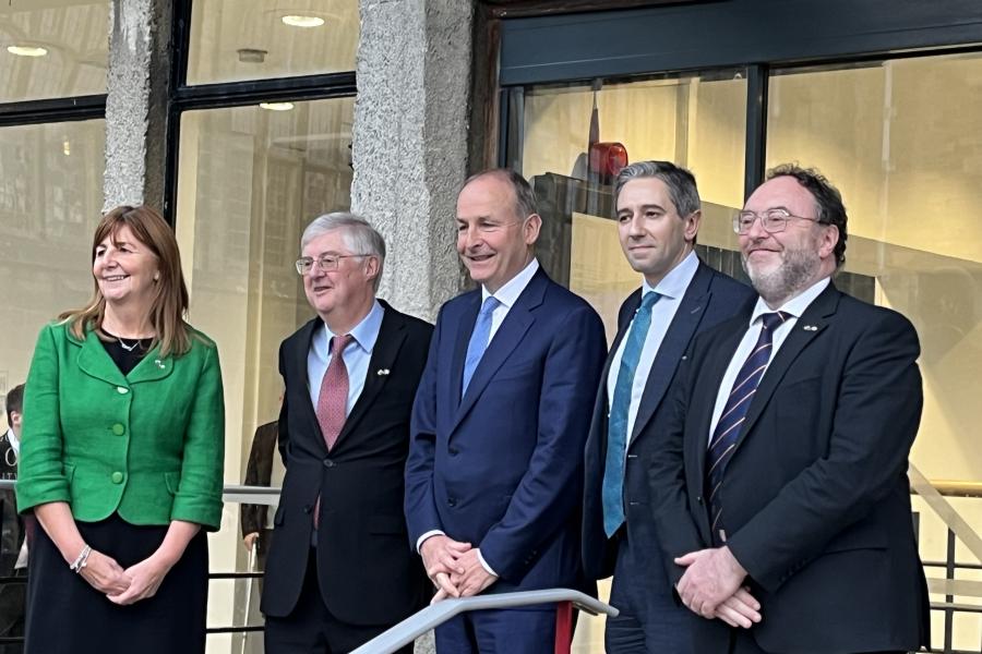 From left: Simon Harris, Ireland’s Minister for Further and Higher Education, Research, Innovation and Science; Julie James MS, Rt Hon Mark Drakeford MS, Tánaiste Micheál Martin, Lesley Griffiths MS and Vaughan Gething MS  
