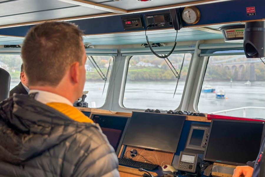 Dr James Davies MP on the Bridge of the Prince Madog.