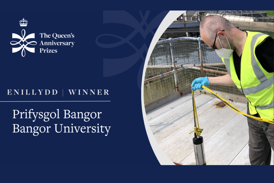 badge showing that Bangor University is the winner of a Queen's Anniversary Prize