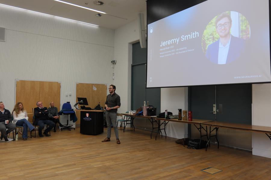 Jeremy Smith giving presentation at the Bangor Business School entrepreneurship event
