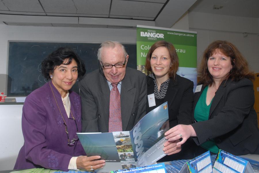 Tom and Raj Parry Jones on the left with Bangor University staff