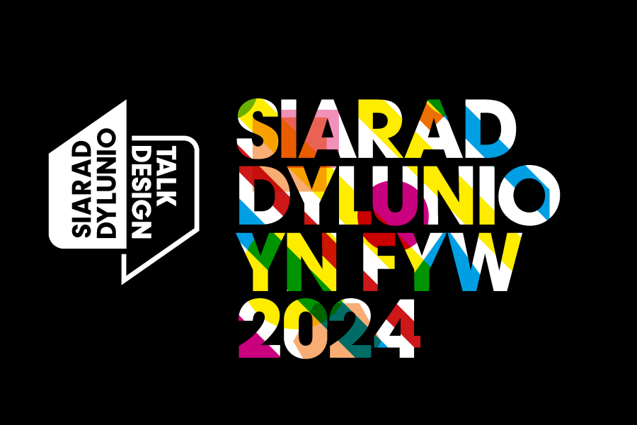 Poster yn hwyrwyddo digwyddiad Siarad Dylunio yn Fyw 2024