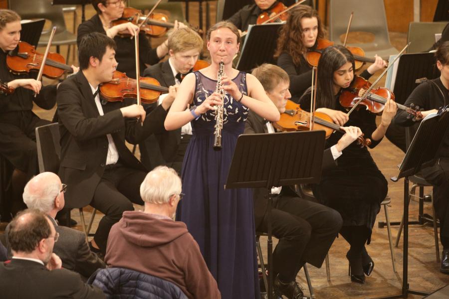 Oboist playing during the concert