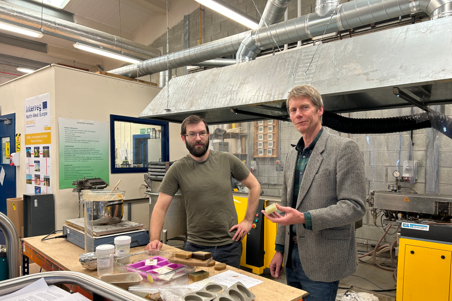 Selwyn Owen discusses latest samples at the Biocomposites facility in Mona.
