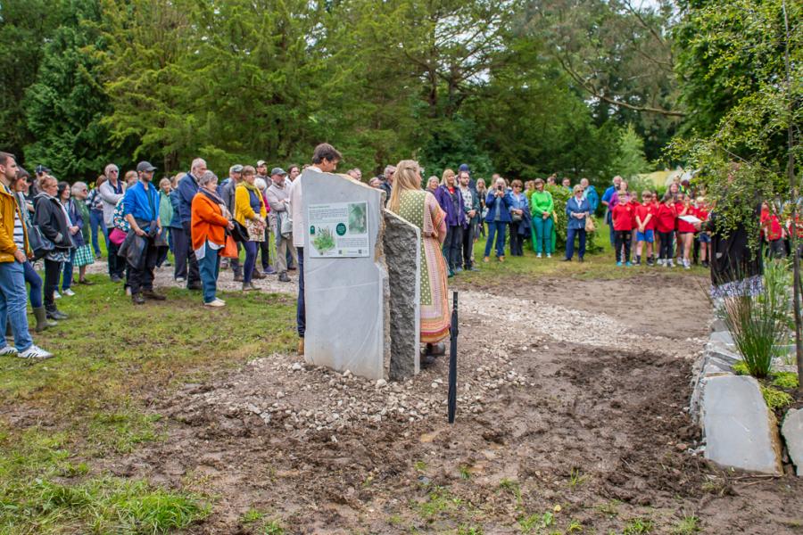 The crowd gather for the official opening of the Size of Wales garden at Treborth