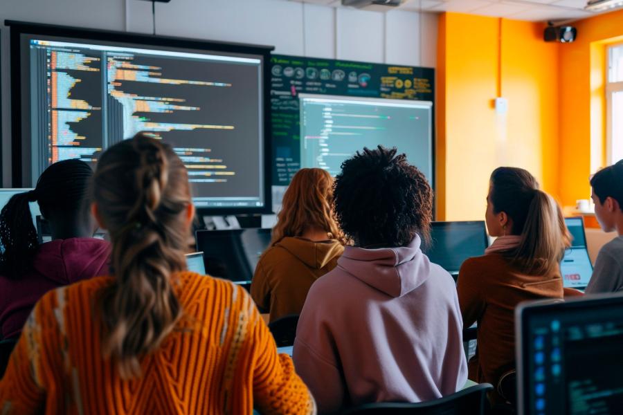 Students in a computer science lecture