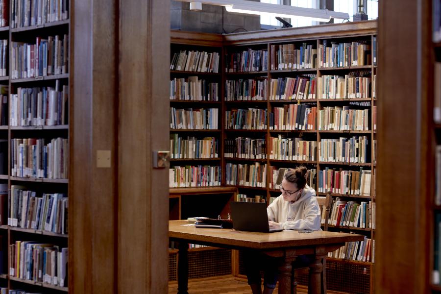 Student working in library