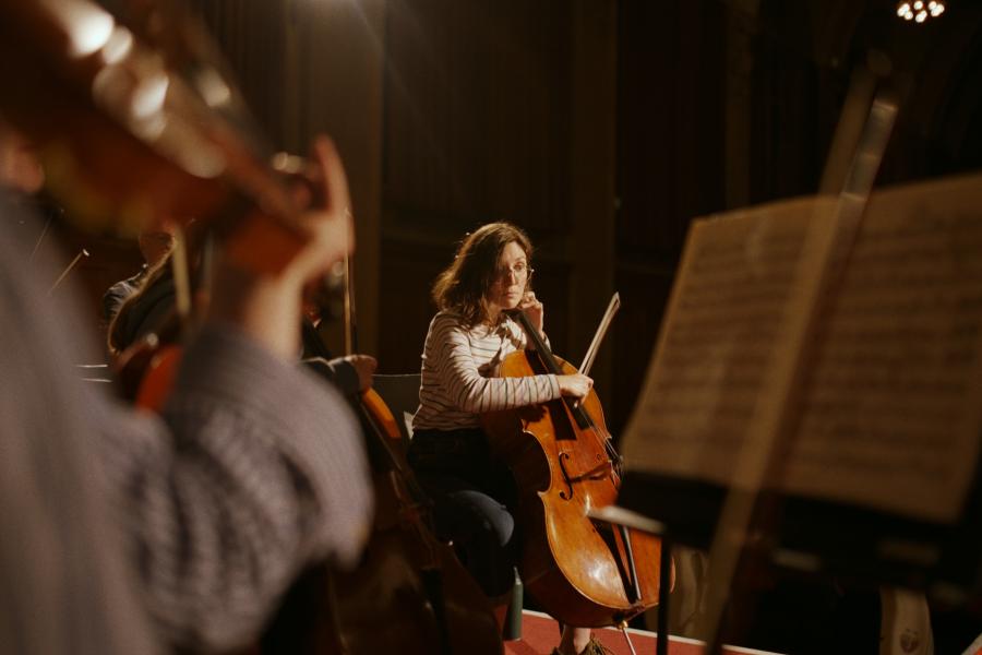 Student playing the cello
