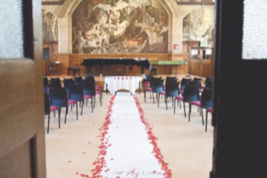 Powis Hall set up for a wedding reception