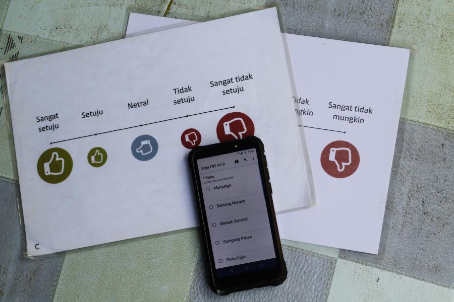 Photo of a mobile phone and survey tool.