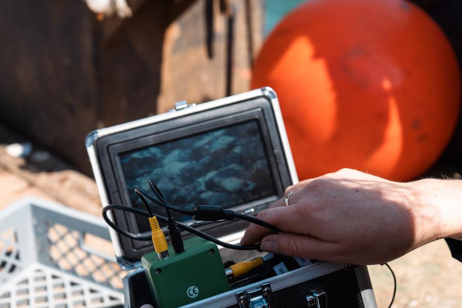 Equipment showing footage of a reef