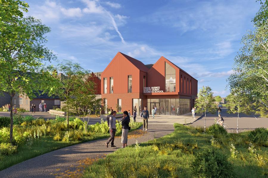 A concept image of the new Albert Gubay Business School building