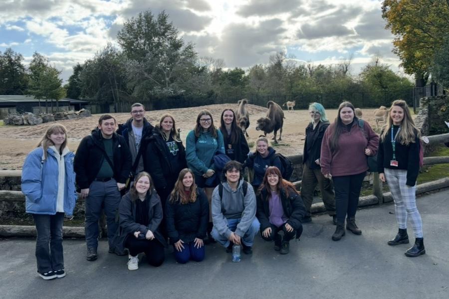 Dr Rhea Burton (far right) with the 2024/25 Zoology with Animal Management cohort, several of whom drew on their experience of the partnership to secure positions within the zoo industry prior to graduation.