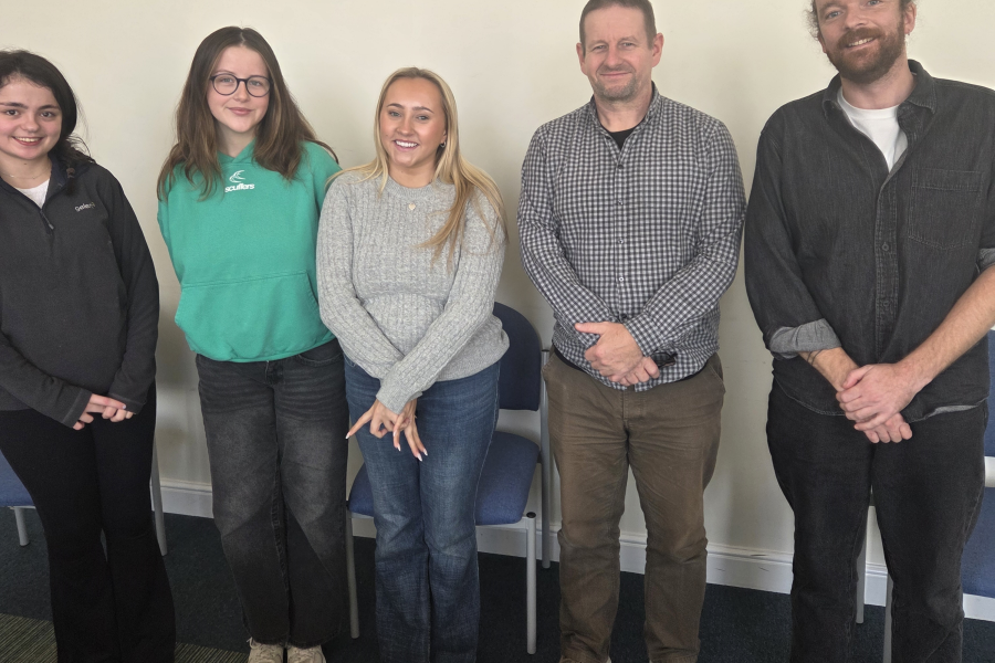 From left to right, Begw, Glain, Siriol, Dafydd Palfrey and Ciron Gruffydd
