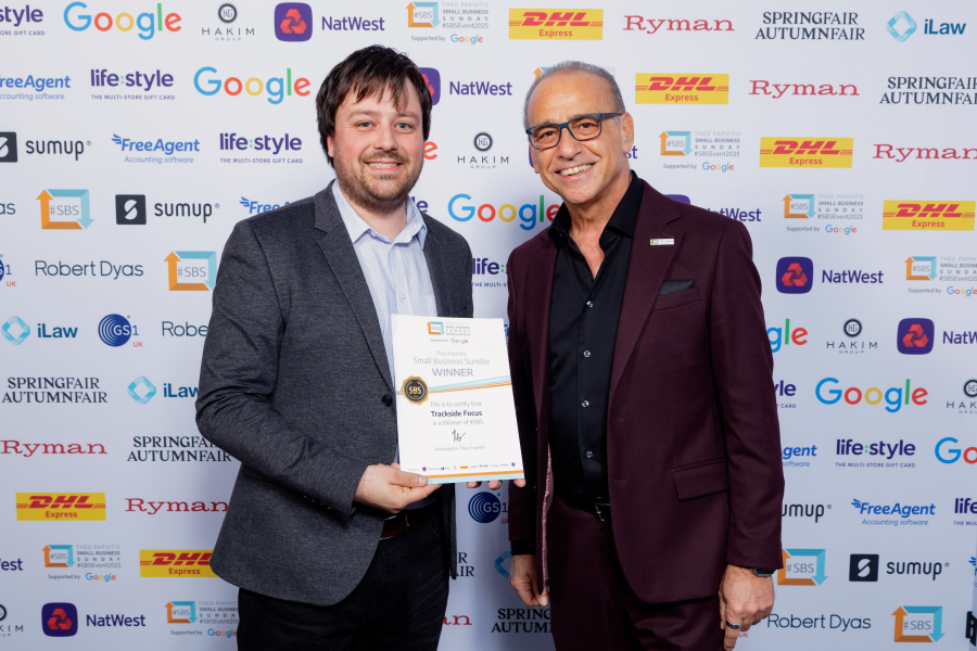 Greg Childs winning #SBS award from Theo Paphitis as part of this Small Business Sunday platform. 