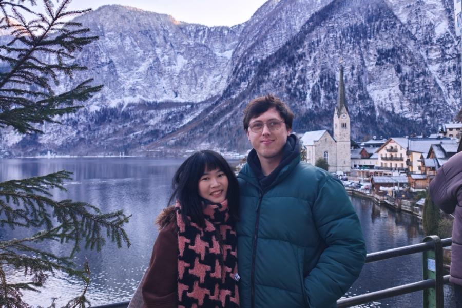 Harrison Davis and his wife in a mountain view