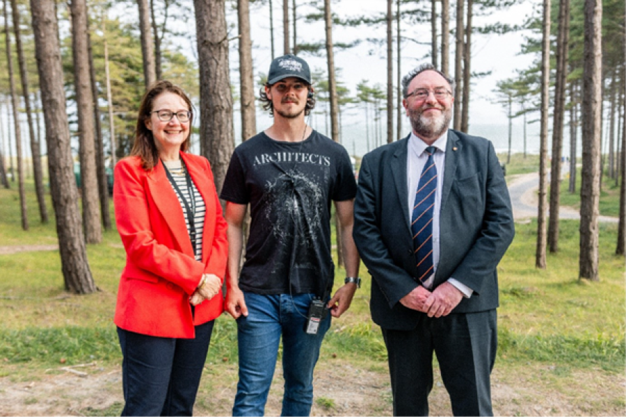 From left: Professor Ruth McElroy, Kieran Samuel and Professor Edmund Burke