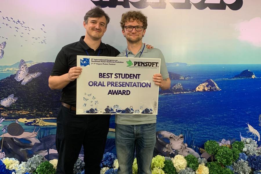 Image of Bangor University Herpetology student receiving an award for best oral presentation at the SAGE 2026 conference in Malaysia