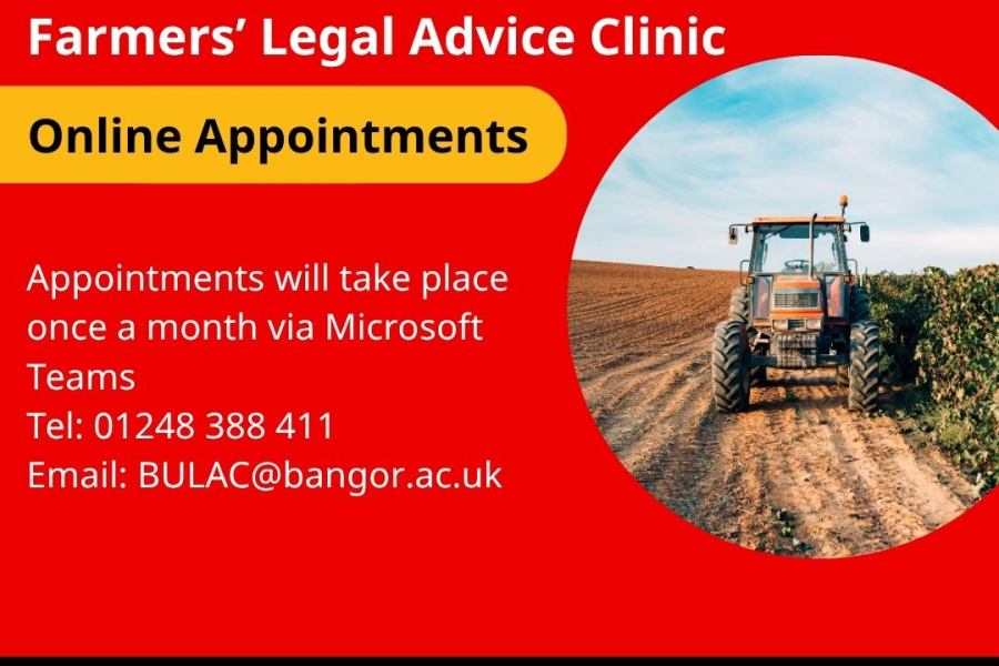 Advertisement of Bangor University and Gamilins Law Farmers Clinic