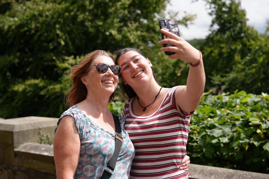 Visitors to the Open Day taking a selfie on the terrace