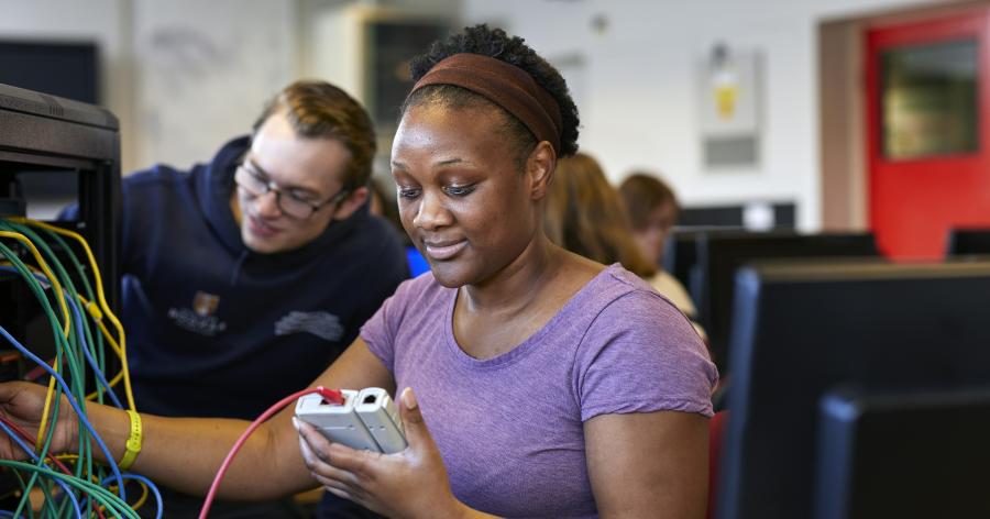  Student at work in computer science engineering lab 