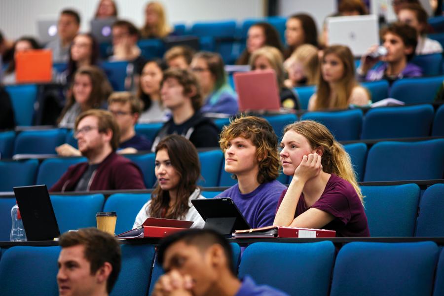 Students in a lecture in Pontio