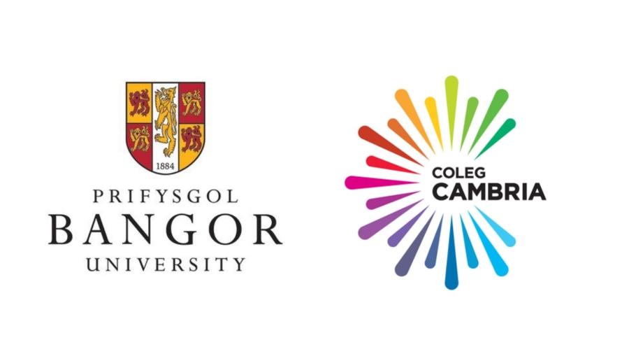 Logos ar gyfer Prifysgol Bangor a Choleg Cambria.