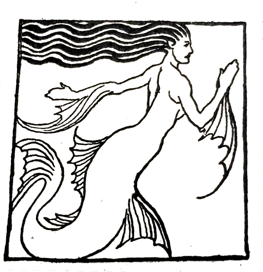 Black ink image of lady of the lake as mermaid 