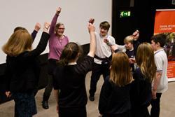 Prof Raluca Radulescu and children from Arthurian Quest day